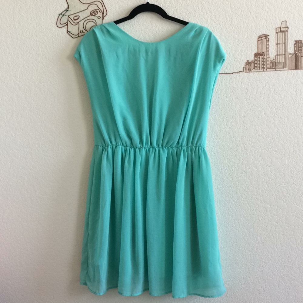 Xhilaration Blue Open Back Zip Up Short Sleeve Mini Dress Size Large - Picture 2 of 5